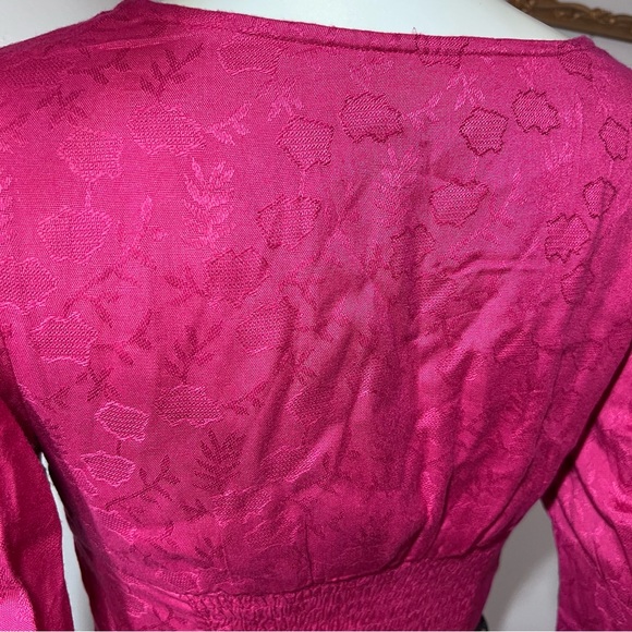 Anthropologie Rahi Rahi square Neck Puffy Sleeve Brocade Crop Top Pink small AB - Picture 7 of 11